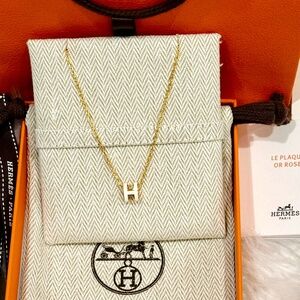 NIB NEW HERMES Mini Pop H Pendant Necklace In Blanc White With Gold Hardware